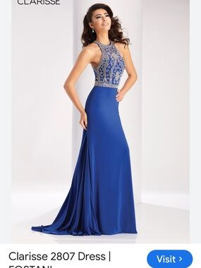 Clarisse Royal Blue Embellished Halter Evening Gown #2807 Size 2